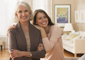 Senior woman with her daughter in a senior living community