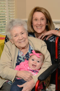 Sharing time with the newest family member is always a pleasure. Resident Ruth Boyle is shown with Jean Sullivan and four-month old Emma Ruth Day.