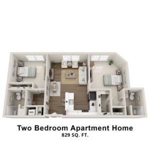 3D floor plan of an Allerton House in Weymouth two bedroom apartment