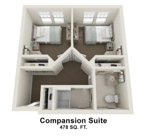 3D floor plan for Allerton House in Weymouth assisted living memory care companion suite